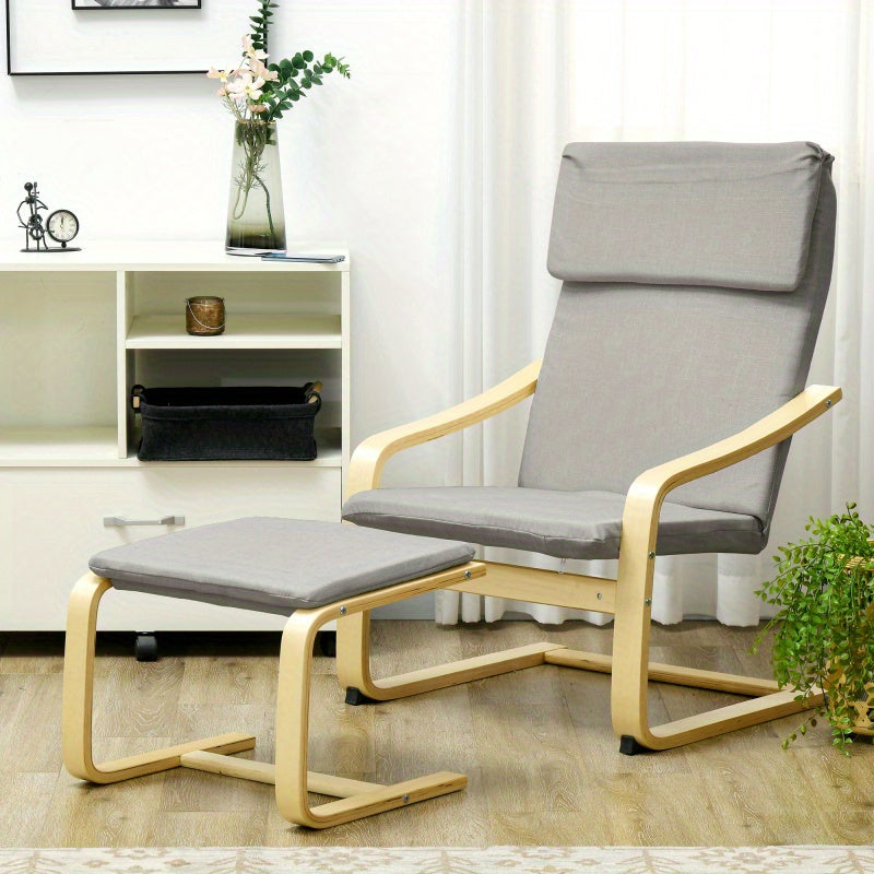 Lounge Stoel – Relaxstoel – Fauteuil – Zitstoel – Voetenbank – Lichtgrijs – Linnenlook Polyester – Inclusief Voetbescherming