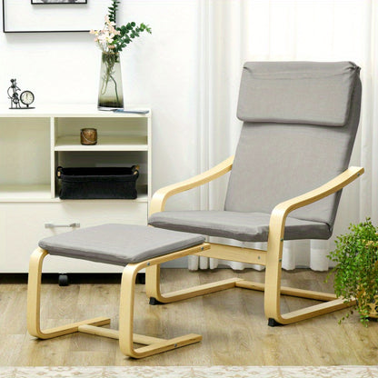 Lounge Stoel – Relaxstoel – Fauteuil – Zitstoel – Voetenbank – Lichtgrijs – Linnenlook Polyester – Inclusief Voetbescherming