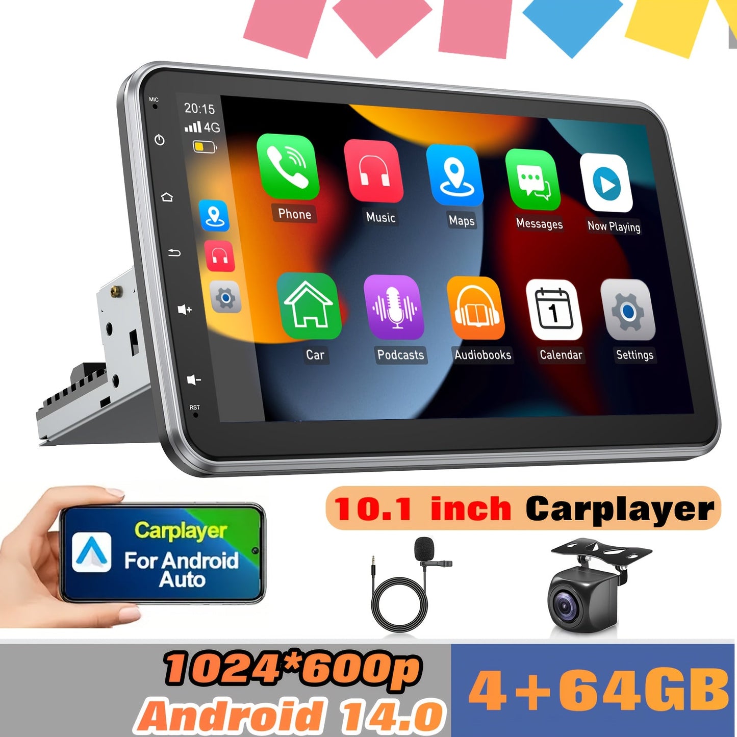 Autoradio – Autoradio Met Draaibaar Scherm – Single DIN Radio – Multimedia Systeem – Inbouw Radio – 10,1 Inch HD Touchscreen – Draadloze Carplay & Android Auto – AHD Achteruitrijcamera Met Microfoon