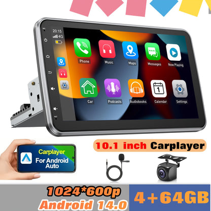 Autoradio – Autoradio Met Draaibaar Scherm – Single DIN Radio – Multimedia Systeem – Inbouw Radio – 10,1 Inch HD Touchscreen – Draadloze Carplay & Android Auto – AHD Achteruitrijcamera Met Microfoon