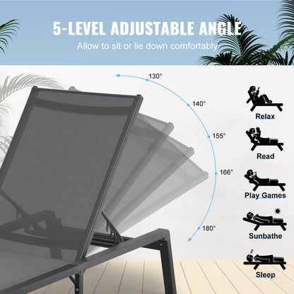 Ligstoel – Loungestoel – Tuinstoel – Zonnebed – Relaxstoel – Verstelbaar in 5 Posities – Aluminium Frame Donkergrijs