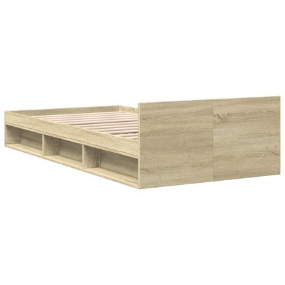 Bed – Bedframe – Platformbed – Eenpersoonsbed – Opbergbed – Ingebouwde Opberglades – Ruimtebesparend Design – Sonoma Eiken Afwerking – Geschikt Voor Matras 90x190 cm