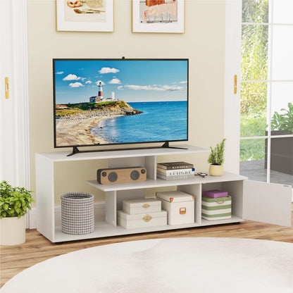 TV-meubel – TV-kast – Lowboard – Tv-meubel met opbergruimte – Tv-plank – Wit – Voor tv’s tot 55 inch – Uniek asymmetrisch design