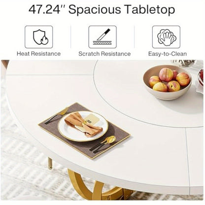 Ronde Eettafel – Ronde Tafel – Keukentafel – Eetkamertafel – Salontafel – MDF Tafelblad – Gouden Metalen Onderstel – 120 cm Diameter – Geschikt Voor 4-6 Personen