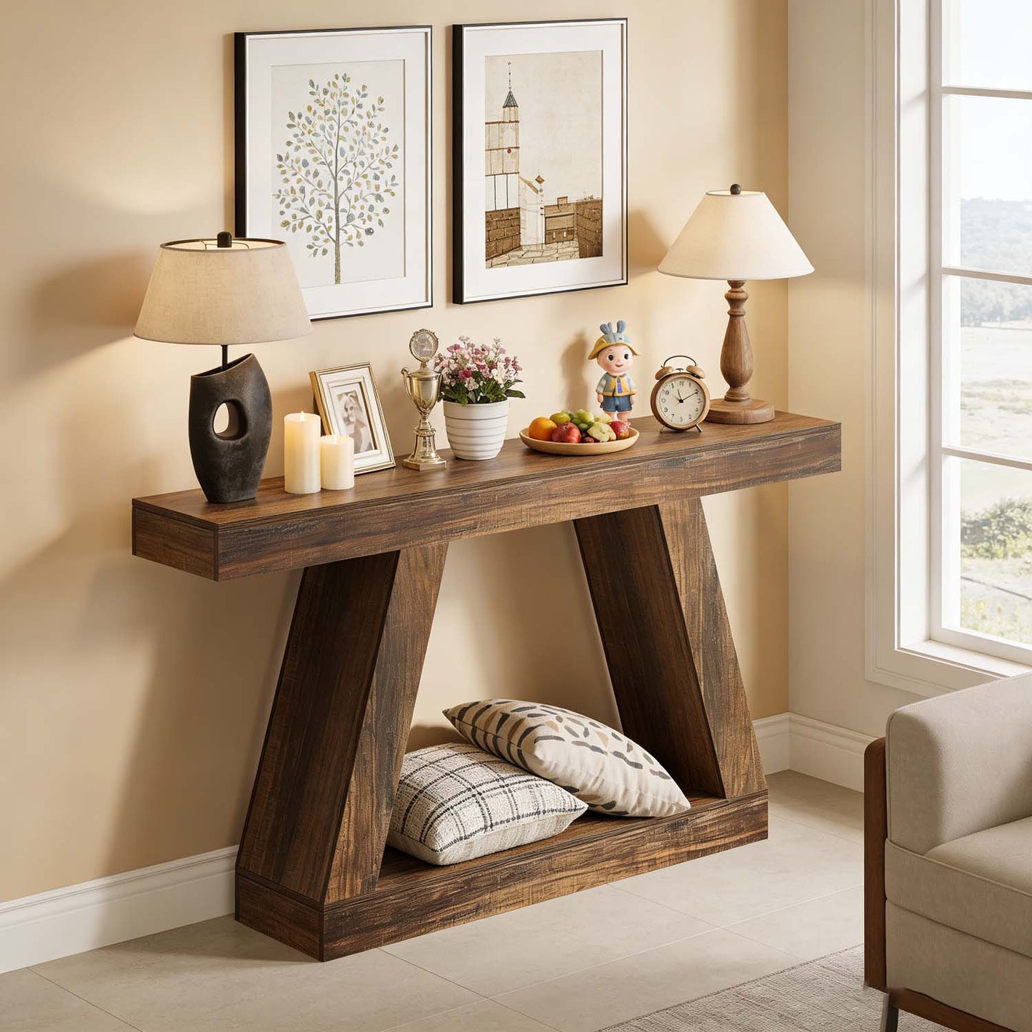 1pc 139.7cm Modern Rustic Farmhouse Console Table - Long Narrow Sofa Entryway Table with Storage Shelf, Space-Saving /Particleboard Suitable for Hallway, Living Room, Assembly, Spacious for Decorations (Table Only)