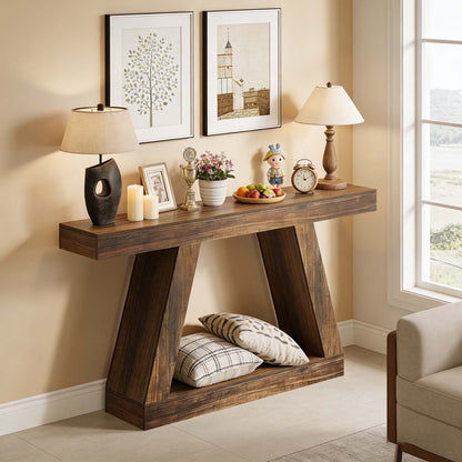 1pc 139.7cm Modern Rustic Farmhouse Console Table - Long Narrow Sofa Entryway Table with Storage Shelf, Space-Saving /Particleboard Suitable for Hallway, Living Room, Assembly, Spacious for Decorations (Table Only)