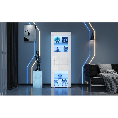Vitrinekast – Glazen Kast – Displaykast – Opbergkast – Woonkamerkast – Wit Hoogglans – 2 Glazen Planken – 60x40x170 cm
