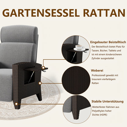 Verstelbare Loungebedstoel – Ligstoel – Tuinstoel – Balkonstoel – Relaxstoel – Ratan Look – Memory Foam – Bijzettafeltje – Diepgrijs