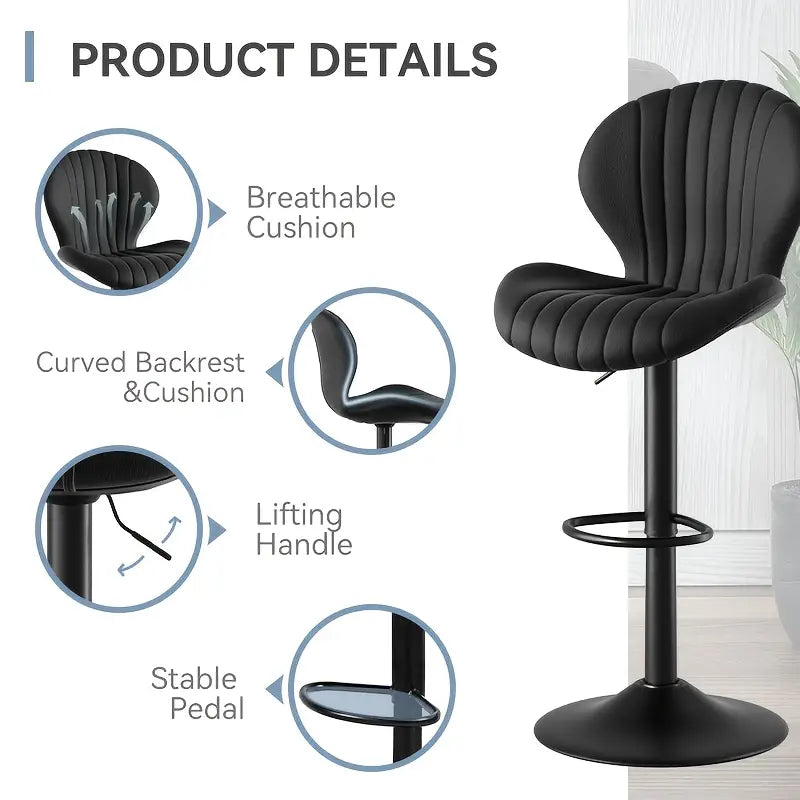Barkrukken – Barstoelen – Barstoeltjes – Keukenstoelen – Barkruk Set van 2 – Ergonomisch Design – 360° Draaibaar – Verstelbaar – Kunstleren Zitting – Met Rugleuning en Voetsteun – Vintage Stijl – Licht Beige