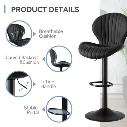 Barkrukken – Barstoelen – Barstoeltjes – Keukenstoelen – Barkruk Set van 2 – Ergonomisch Design – 360° Draaibaar – Verstelbaar – Kunstleren Zitting – Met Rugleuning en Voetsteun – Vintage Stijl – Licht Beige