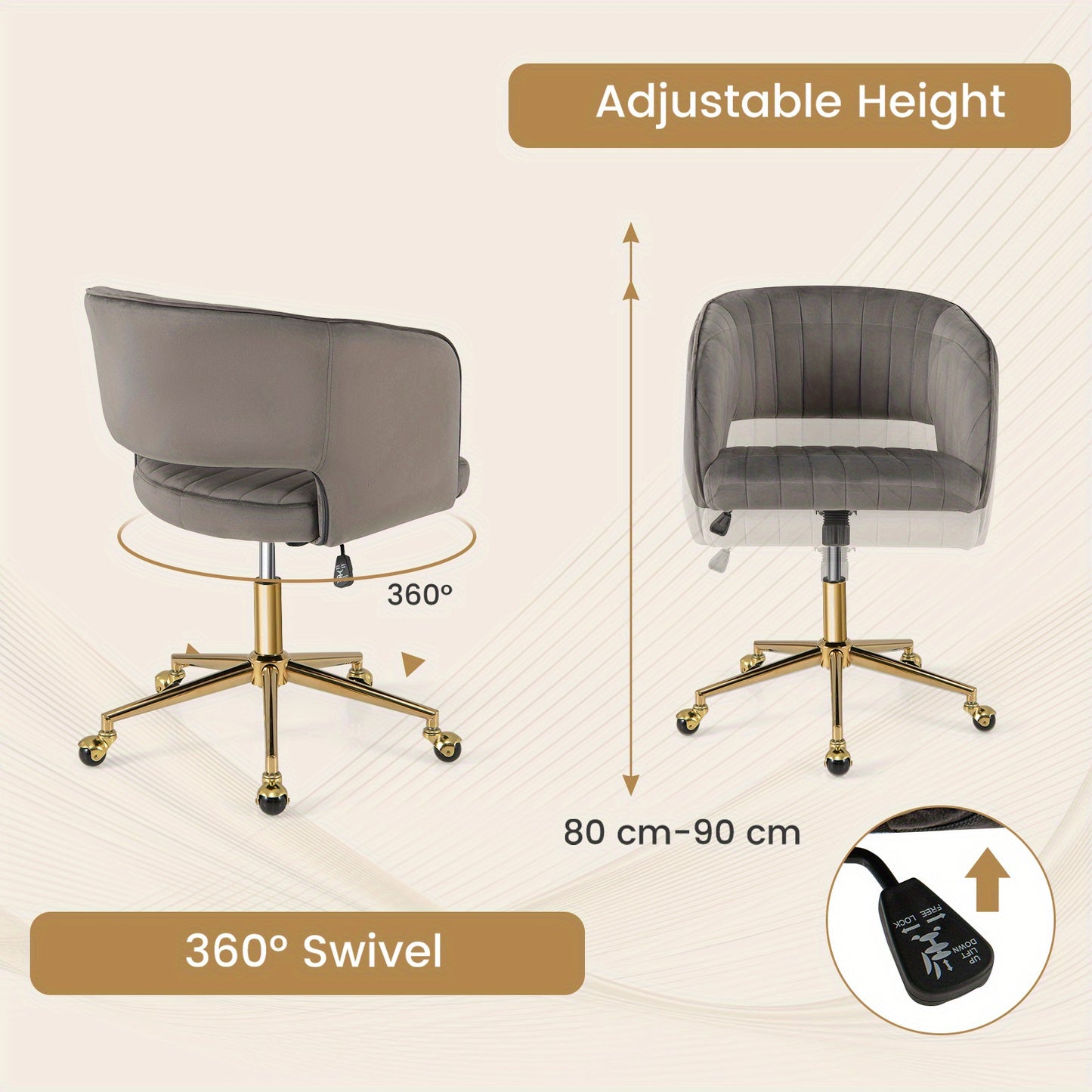 Make-up stoel – make-up kruk – kaptafel stoel – visagie kruk – make-up kruk – Velvet bekleding – Verstelbare zithoogte met wieltjes
