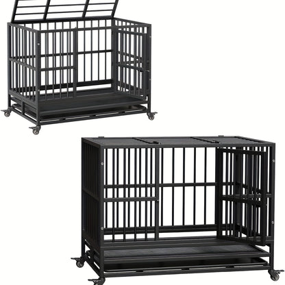 Hondenkooi – Hondenbench – Hondenkennel – Dierenkooi – Hondenhok – Met Wieltjes – Verstelbare Scheidingswand – 94x58x74 cm – Metaal – Geschikt Tot 30 kg