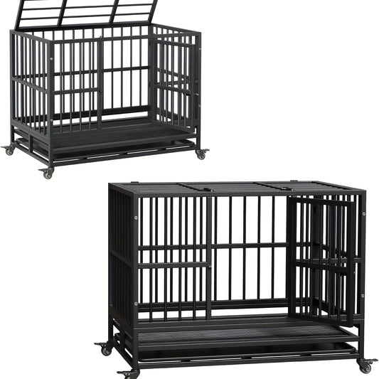 Hondenkooi – Hondenbench – Hondenkennel – Dierenkooi – Hondenhok – Met Wieltjes – Verstelbare Scheidingswand – 94x58x74 cm – Metaal – Geschikt Tot 30 kg