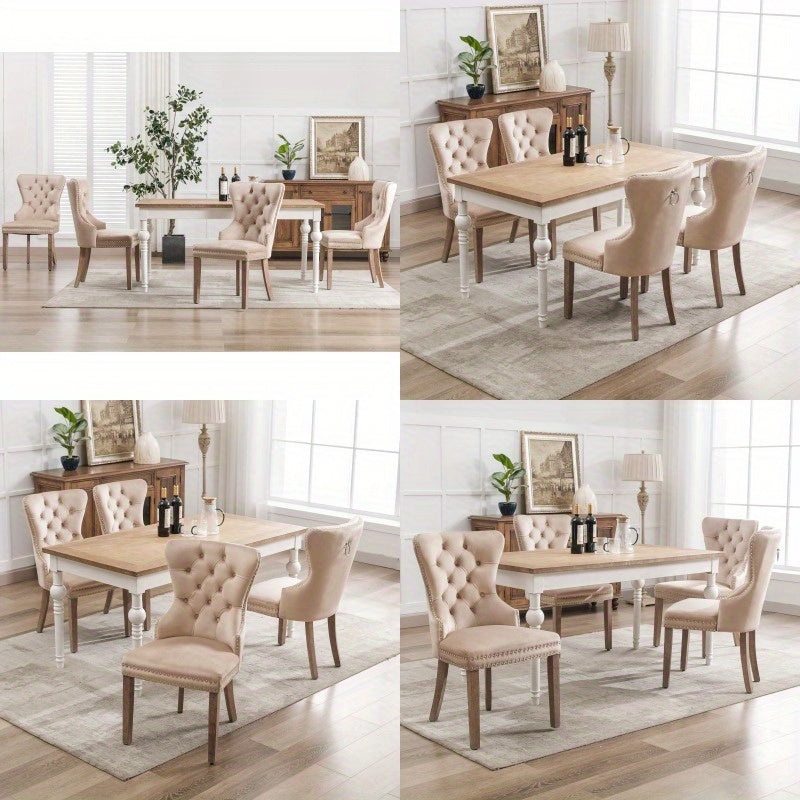 Eetkamerstoel – Stoel – Kuipstoel – Keukenstoel – Woonkamerstoel – Beige Velvet Bekleding – Massief Rubberwood Poten – Unieke Deurknop Achterzijde – Decoratieve Spijkernaad