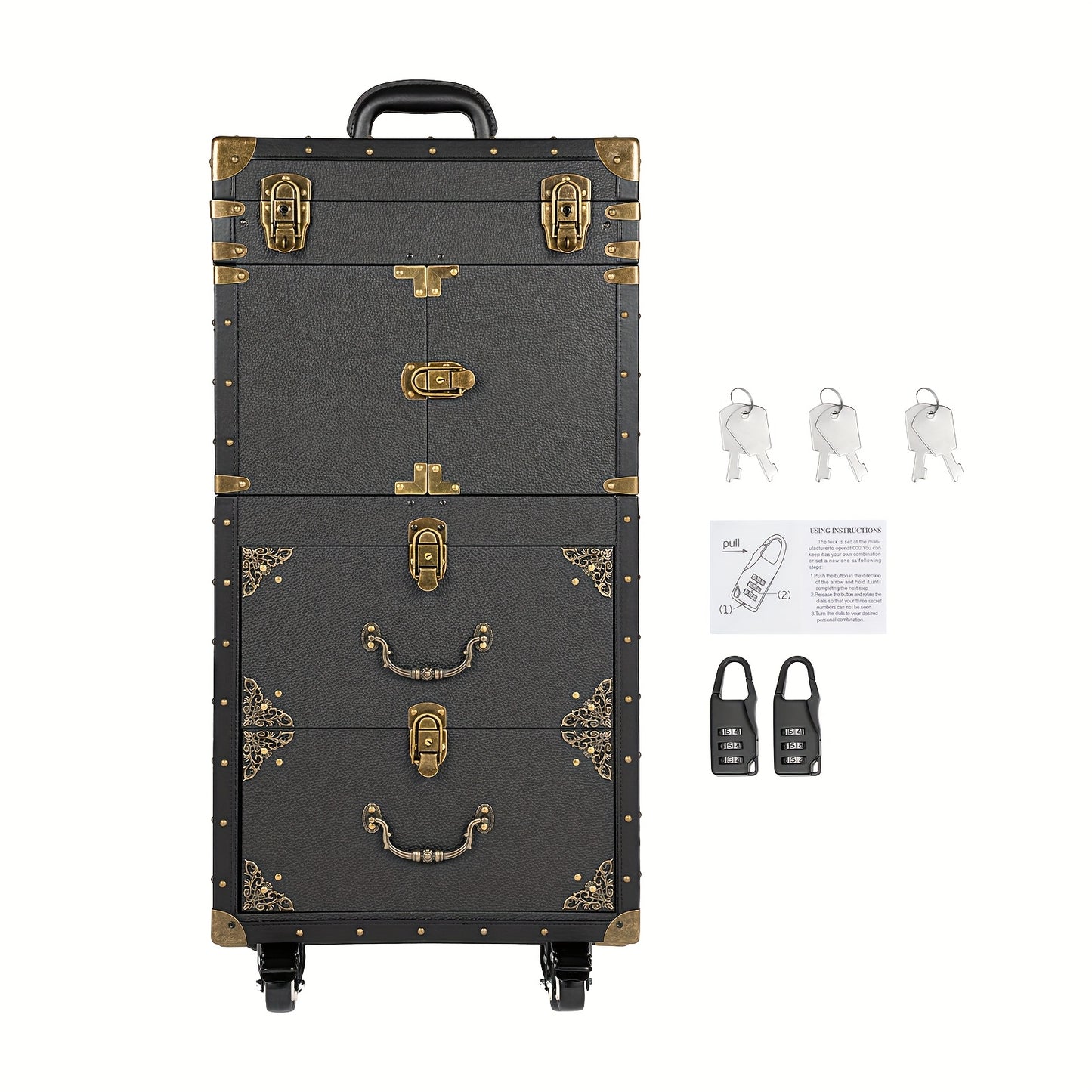 Koffer – Reiskoffer – Trolley – Handbagage – Salonkoffer – Grote Opbergruimte – PU-leer & Hout – 39x25,5x82 cm – Met Wieltjes en Slot