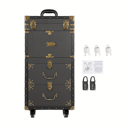Koffer – Reiskoffer – Trolley – Handbagage – Salonkoffer – Grote Opbergruimte – PU-leer & Hout – 39x25,5x82 cm – Met Wieltjes en Slot