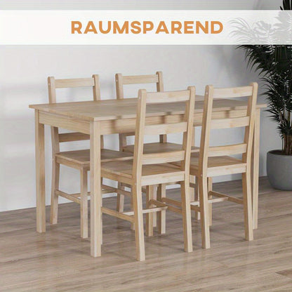 5-Teilige Essgruppe Esstisch Mit Stühlen Sitzgruppe, Massivholz, 118 Cm
