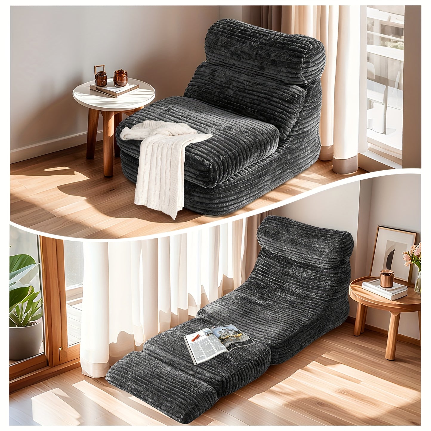 Oversized Zitzak – Zitzak Stoel – Zitzak Poef – Slaapstoel – Relaxfauteuil – Donkergrijs – Plush 3D-Vormgeving – Hoogwaardige Foamvulling