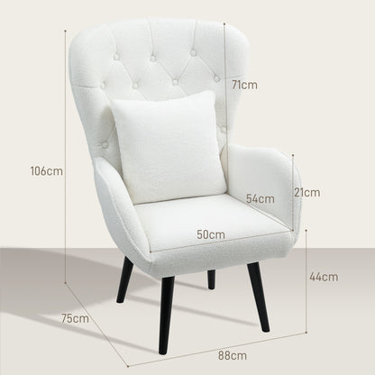 Fauteuil Gestoffeerd – Relaxfauteuil – Lounge Stoel – Leunstoel – Teddy Fauteuil – Wit – Diamond Quilting – Inclusief Sierkussen – 88x75x106 cm
