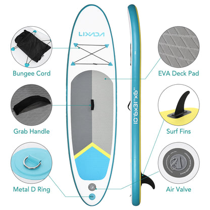Opblaasbaar Paddleboard – Stand Up Paddle – SUP Board – Surfboard – Watersportplank – Groen – Stevig 15 cm Dik PVC – Inclusief Verstelbare Peddel en Draagrugzak