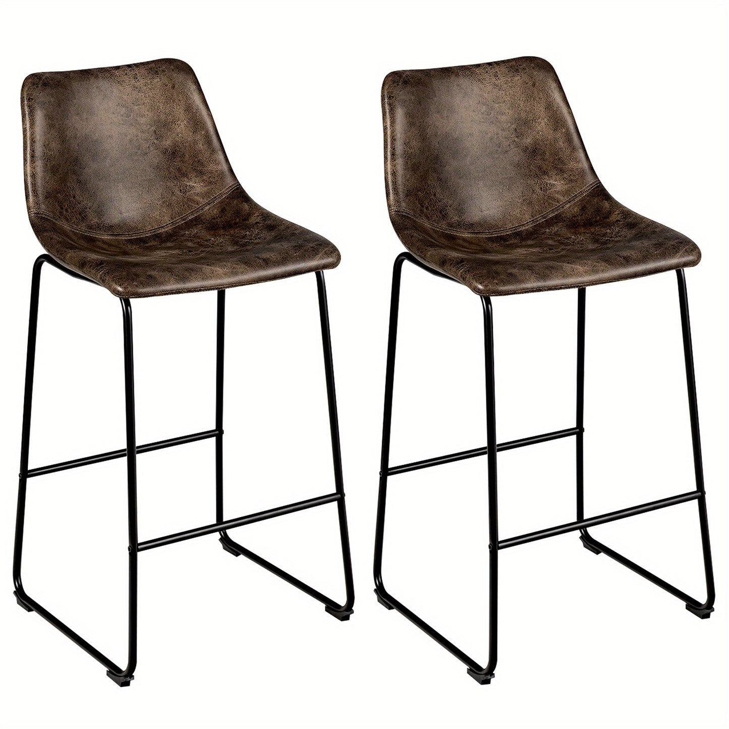 Barstoel – Barkruk – Keukenstoel – Barkruk – Barstoelen Set Van 2 – Imitatie Suède Bekleding – Metalen Frame – Zithoogte 76 cm – Vintage Bruin
