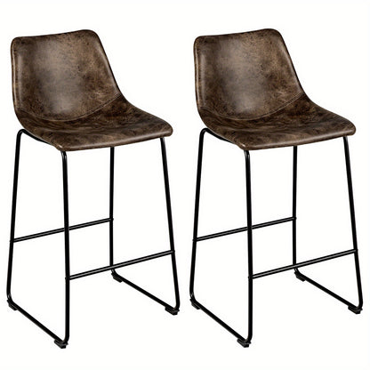 Barstoel – Barkruk – Keukenstoel – Barkruk – Barstoelen Set Van 2 – Imitatie Suède Bekleding – Metalen Frame – Zithoogte 76 cm – Vintage Bruin