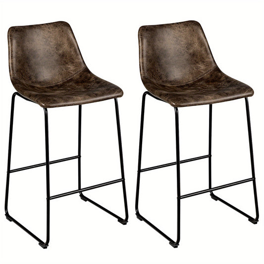 Barstoel – Barkruk – Keukenstoel – Barkruk – Barstoelen Set Van 2 – Imitatie Suède Bekleding – Metalen Frame – Zithoogte 76 cm – Vintage Bruin