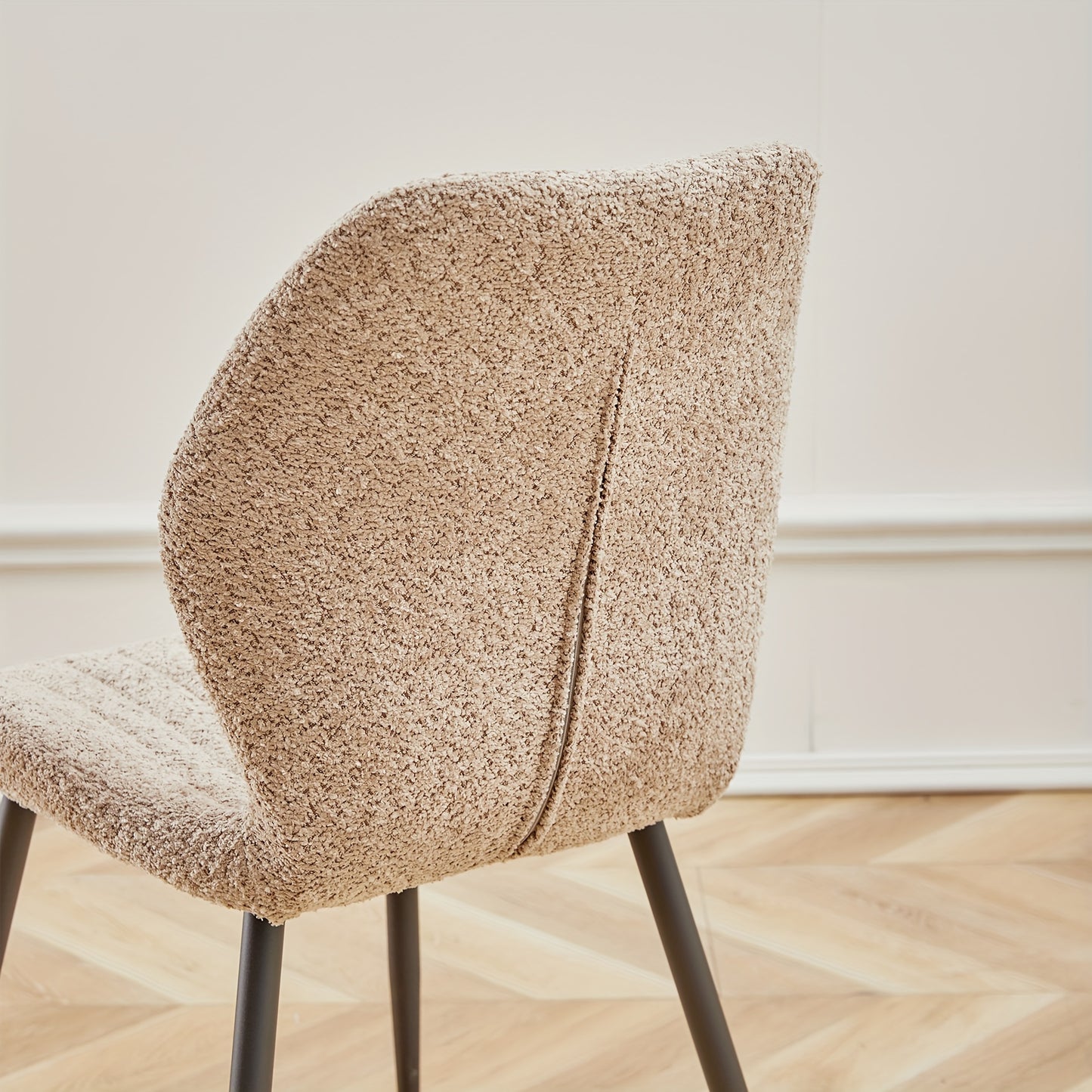 Eetkamerstoel – Kuipstoel – Keukenstoel – Stoel – Dinerstoel – Mid-Century Modern – Linnen Bekleding – Metalen Frame – Ergonomische Rugleuning – Set van 4 – Beige Bruin