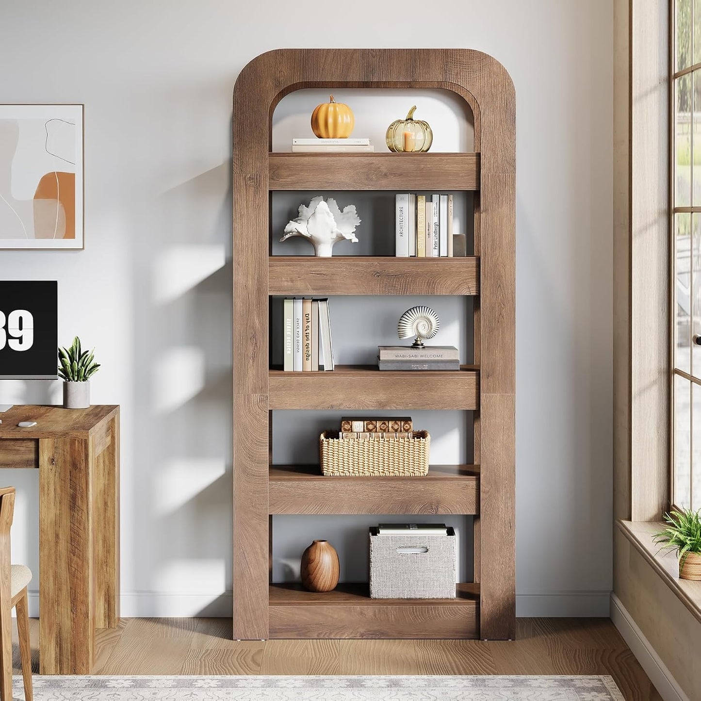 Boekenkast – Boekplank – Boekenrek – Open Kast – Smalle Boekenkast – Industrieel Design – 70,9 Inch Hoog – 5-Lagen Opbergruimte