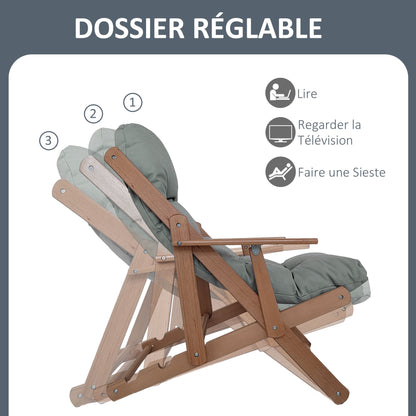 Loungestoel – Relaxstoel – Verstelbare Stoel – Klapstoel – Houten Stoel – Comfortabel Zitkussen – Massief Beukenhout