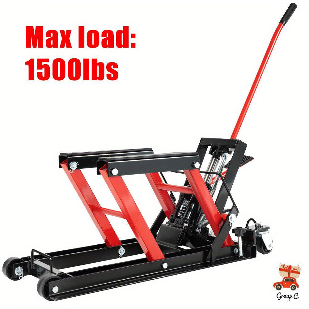 Hydraulische Motorlift – Motorfiets Lift – Motor Lift – Motor Hefbrug – Motor Tillift – Max. Draaggewicht 680 kg – Rubberen Oppervlak – Inklapbaar – Rood - QUORE