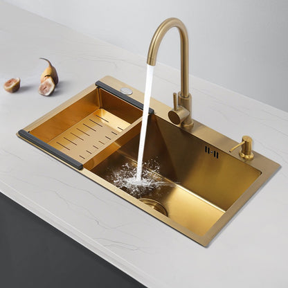 Keukenspoelbak – Spoelbak – Inbouwspoelbak – RVS Spoelbak – Goudkleurige Spoelbak – 60x45 cm – Roestvrij Staal Met Accessoires