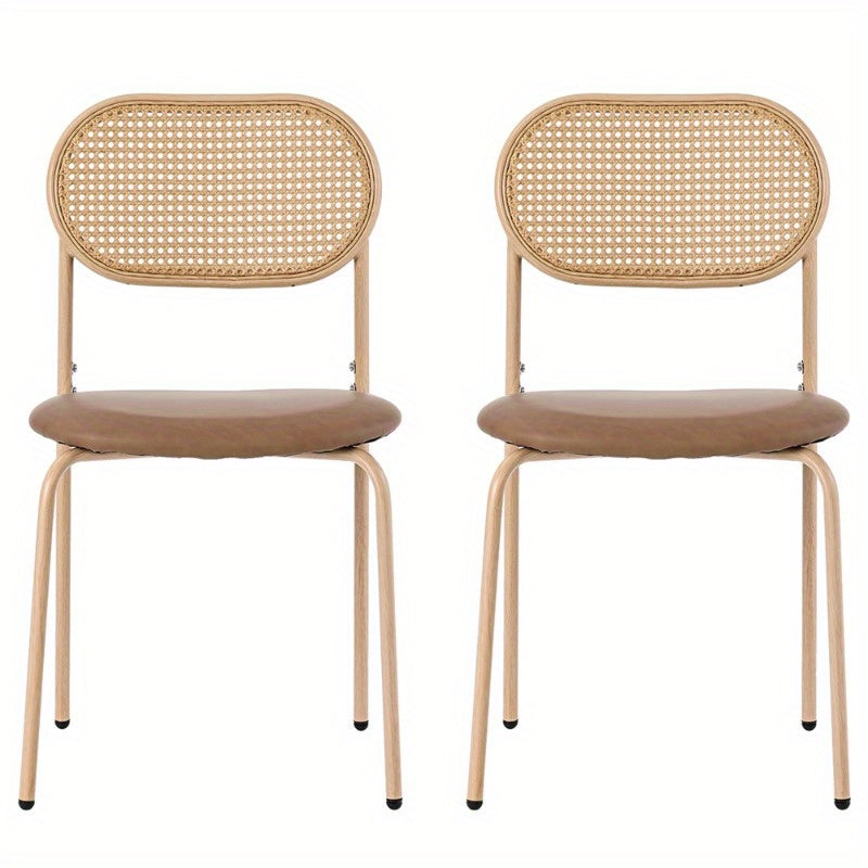 2-delige Eetkamerstoel Set – Moderne Stoel – Rattan Stoel – Leunstoel – Design Stoel – Metalen Poten – Stevig & Comfortabel – Bruin