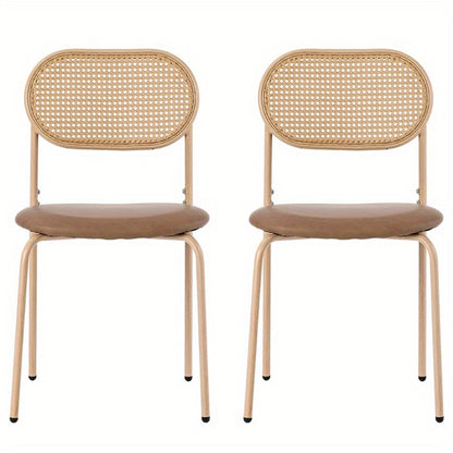 2-delige Eetkamerstoel Set – Moderne Stoel – Rattan Stoel – Leunstoel – Design Stoel – Metalen Poten – Stevig & Comfortabel – Bruin