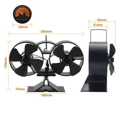 Kachelventilator – Houtkachelventilator – Haardventilator – Warmteverspreider – 8 Bladen – Warmte Aangedreven – Geanodiseerd Aluminium
