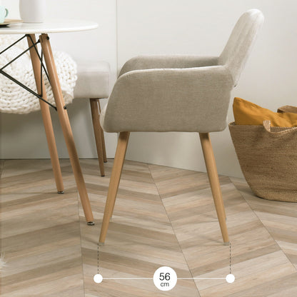 Eetkamerstoel – Stoel Met Armleuning – Designstoel – Keukenstoel – Scandinavische Stoel – Comfortabel Gestoffeerd – Metaal Met Houten Poten – Bruin – 56x56x78 cm