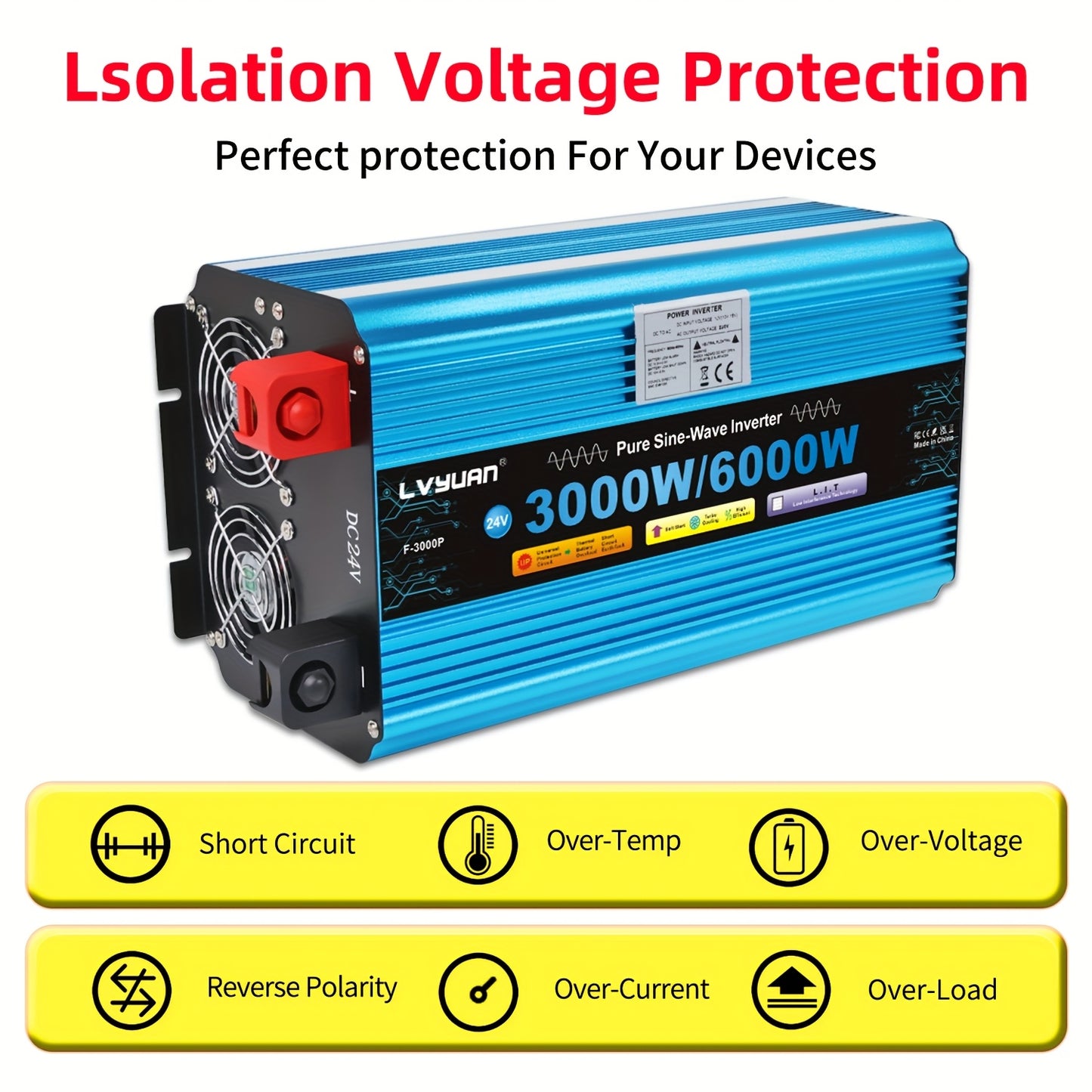 Power Inverter 24V – Spanningsomvormer – Inverter – Omvormer – Converter – 4000W Continu Vermogen – LCD Display & Afstandsbediening