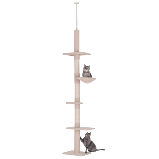 Krabpaal – Krabboom – Kattenboom – Klimpaal – Kattenmeubel – Verstelbaar 230-260 cm – Stevig Sisal Ontwerp Beige