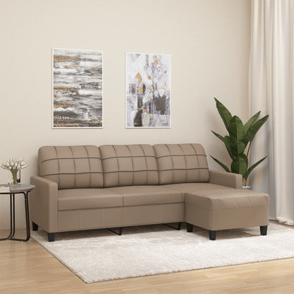 3-zitsbank – 3-zits sofa – Driezitsbank – Bank met voetenbankje – Bankstel – Comfortabele polyester bekleding – Stevig metalen frame – Cappuccino