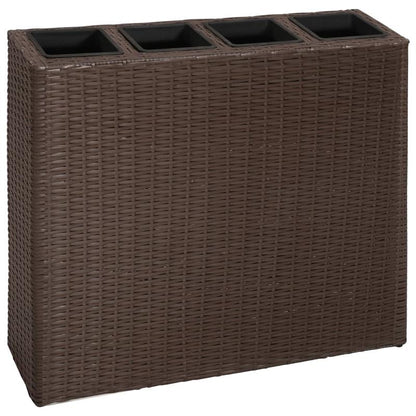 Modern Metal Square Planter Box with 4 Pots - Weather-Resistant Indoor/Outdoor Garden Bed, Striped Design & Brown Poly Rattan-Like Texture, Durable Metal Construction for Patio, Balcony, or Lawn - Ideal for Bonsai Trees & Sma