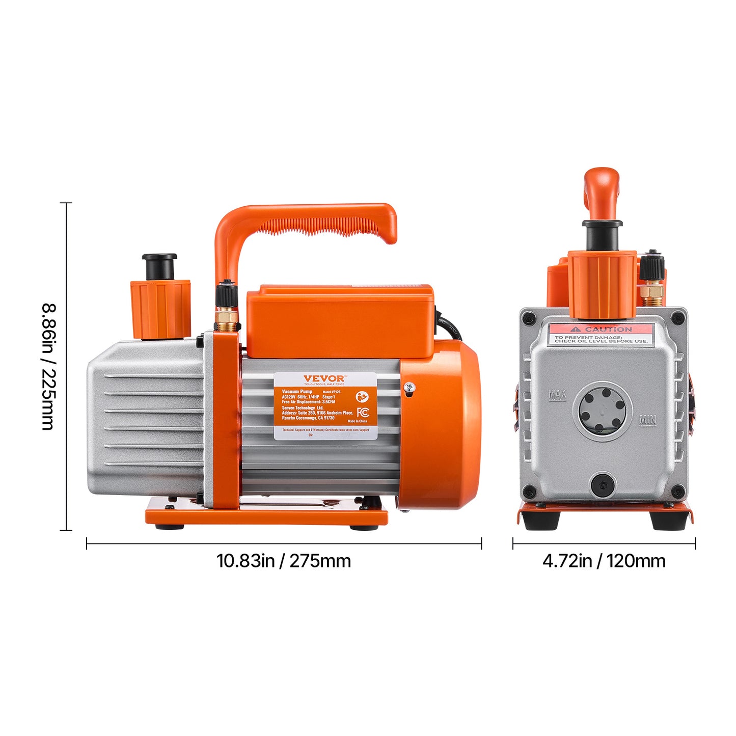 Vacuümpomp – Vacuümpompset – Aircopomp – Koeltechniek Set – Manometerset – Compatibel Met R134a R22 R12 R502 – 3,5 CFM Capaciteit – Precisie Manometer Met Kleurgecodeerde Slangen – Oranje Variant