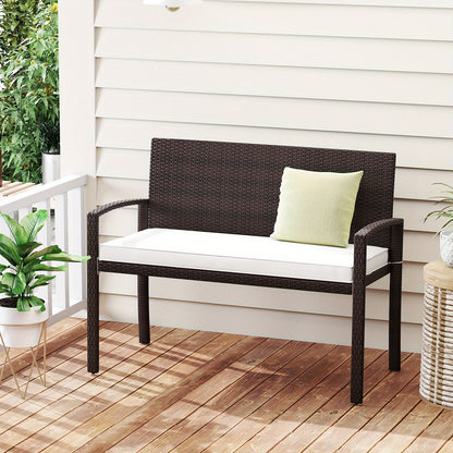 Tuinbank – Buitenbank – Balkonbank – Patio Bank – Zweezits Tuinmeubel – Polyrattan – Lichtgewicht Metalen Frame – Verwijderbare Zitkussen – Duurzaam Bruin