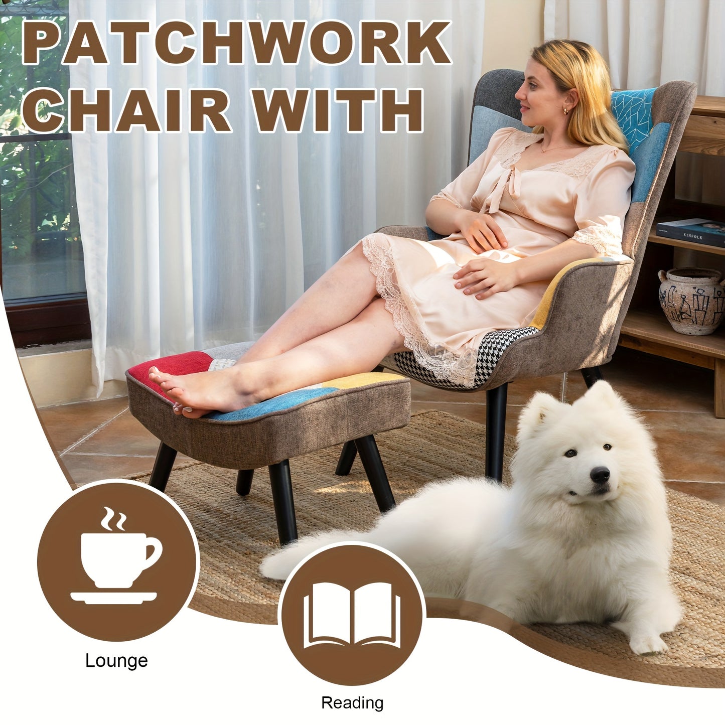 Fauteuil – Relaxstoel – Zitzak – Lounge Stoel – Oorfauteuil – Brede Rugleuning – Houten Frame – Comfortabele Sponsvulling