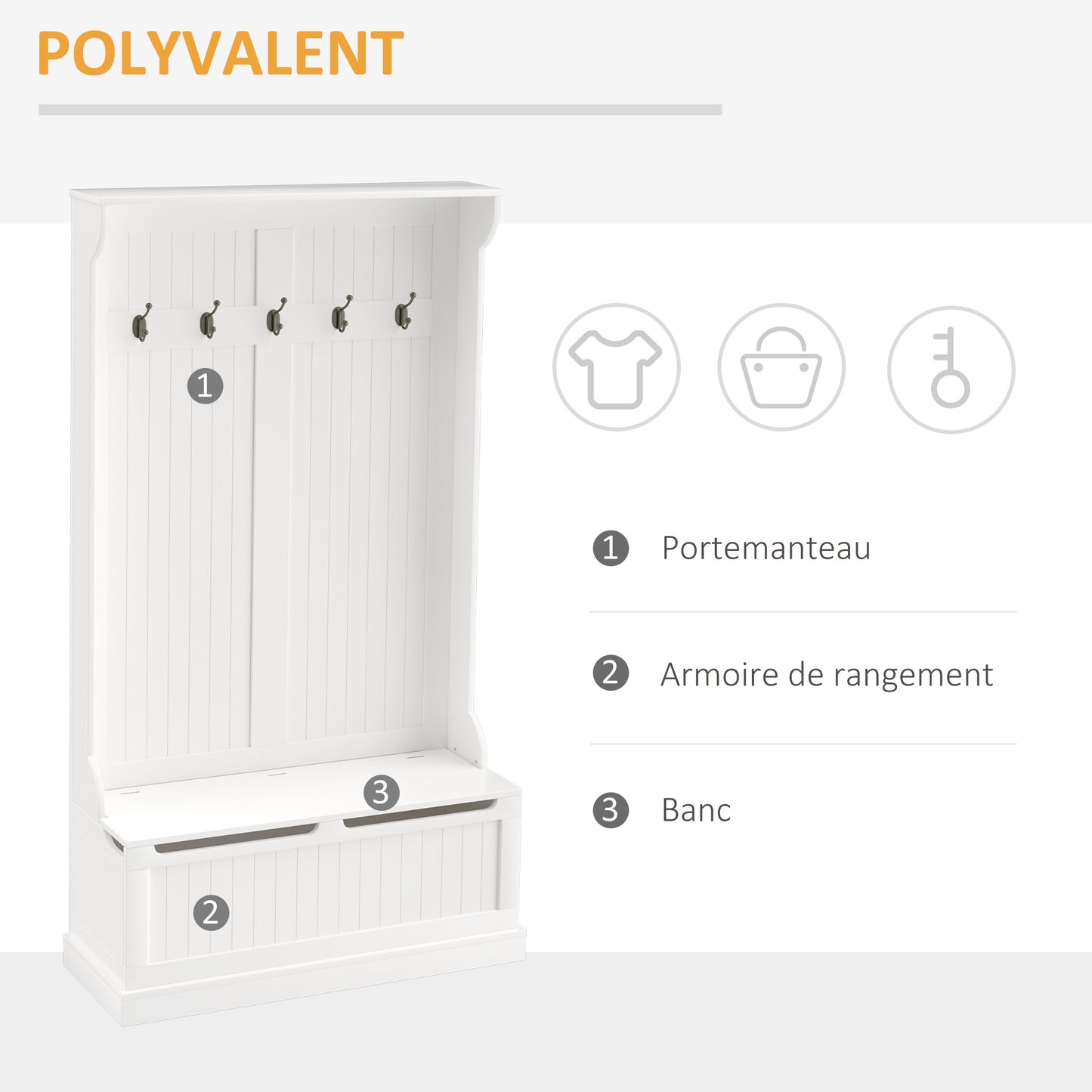 Halmeubel – Kapstok – Zitbank – Opbergmeubel – Schoenenkast – Licht Beige – 5 Dubbele Haken – Anti-Kantelbeveiliging