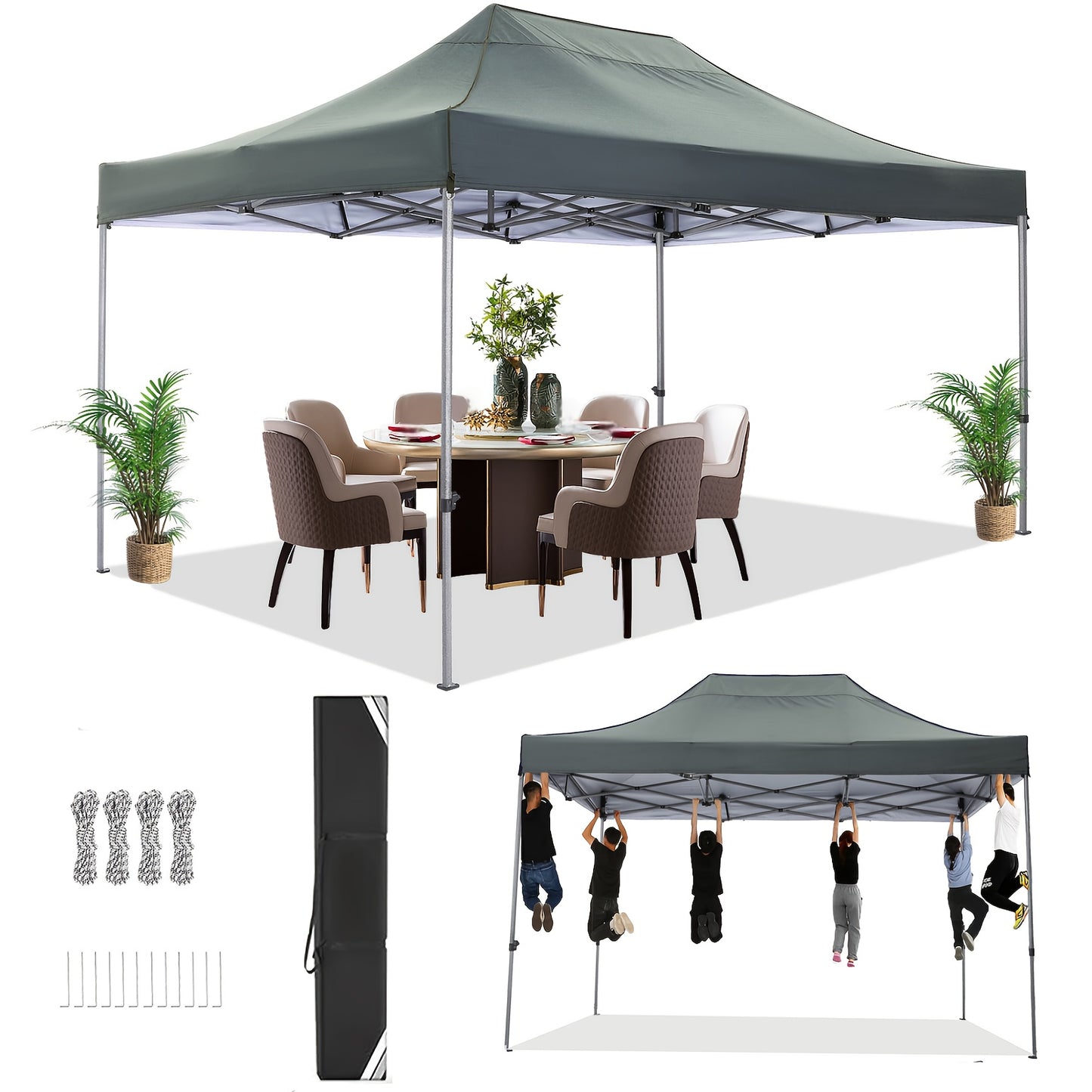 3.05x4.57meter Pop-up Tent, Camping Canopy, No Side Walls, With Carry Bag, Ground Stakes And Wind Ropes, Adjustable Height, Easy To Set Up And Sturdy, Oxford Fabric, Outdoor Gazebo, Suitable For Parties, Weddings, Gardens, Co