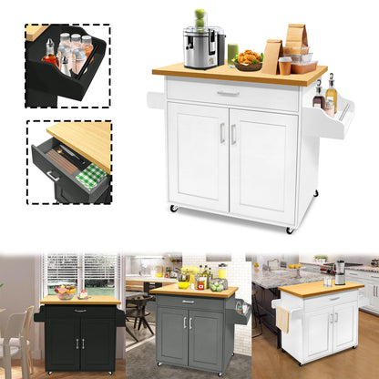 Keukentrolley – Serveerwagen – Keukenwagen – Roltafel – Opbergkar – Met Handdoekhouder en Kruidenrek – MDF Werkblad 115x36x90 cm – Makkelijk Verplaatsbaar met Stevige Wieltjes