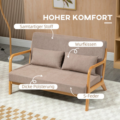 2-Zitsbank – Loveseat – Sofa – Tweezitsbank – Compacte Bank – Lichtgrijs – Fluweelstof – Rubberhouten Frame – Met 2 Kussens