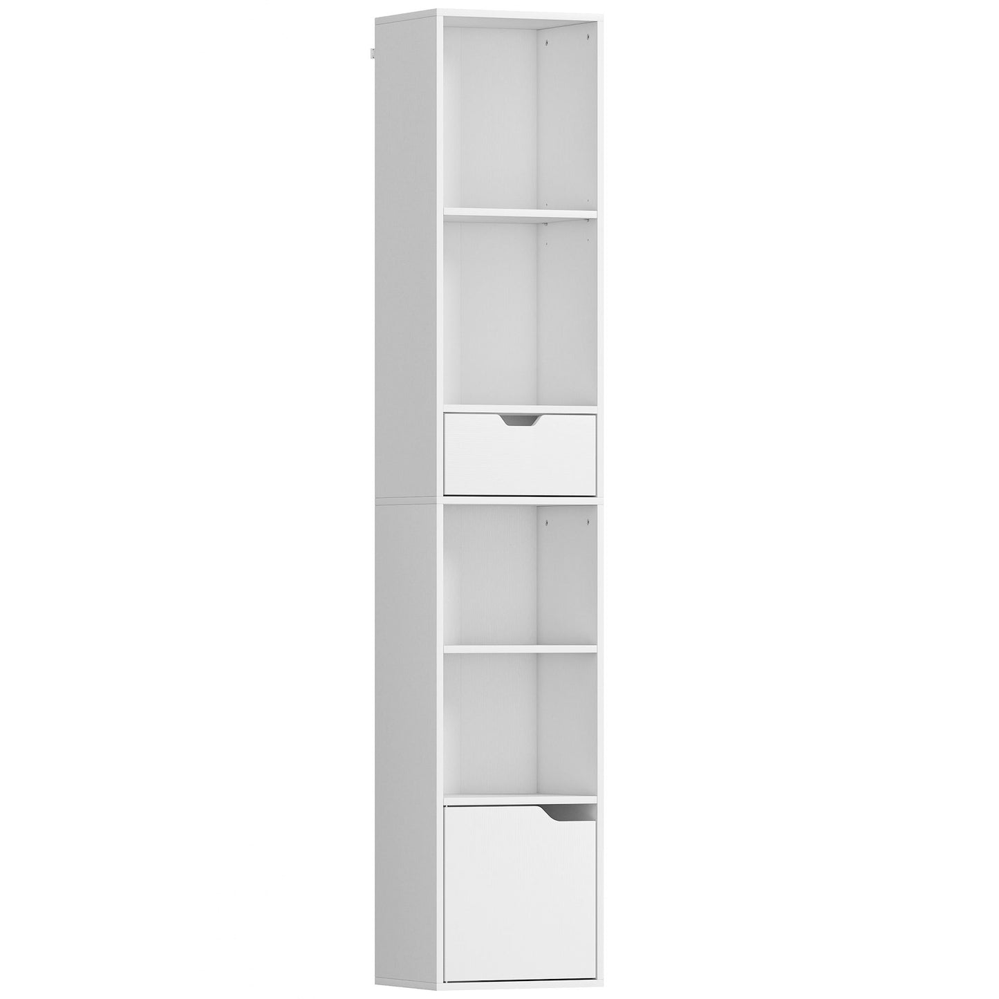 Boekenkast – Boekplank – Opbergkast – Vakkenkast – Rek – Wit – 6 Niveaus – 3-Traps Verstelbare Plank – Lade & Kastdeur