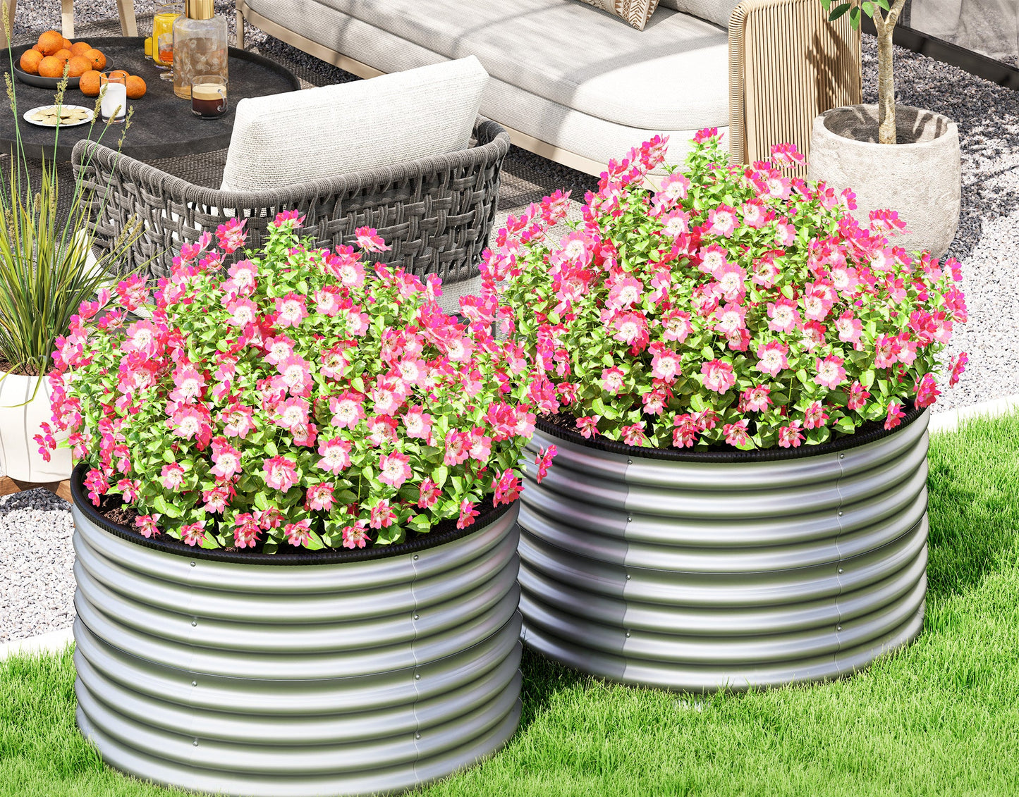 Bloembak – Plantenbak – Verhoogde Bak – Tuinbak – Bloempot – Set van 2 – Gegalvaniseerd Staal – Open Bodem met Rubberen Rand