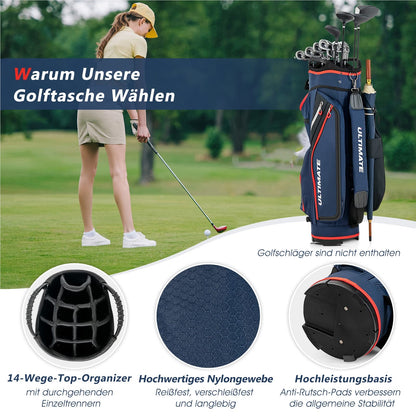 Golfbag – Golftas – Golfcarttas – Standbag – Golfreistas – Lichtgewicht Nylon – 14 Clubs Compartiment – Waterafstotende Regenhoes – 7 Zakken Met Ritssluiting